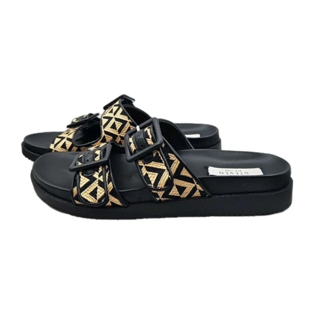 Steven New York Micah Black & Gold Geometric Pattern Slide Sandal‎ With Buckle 8